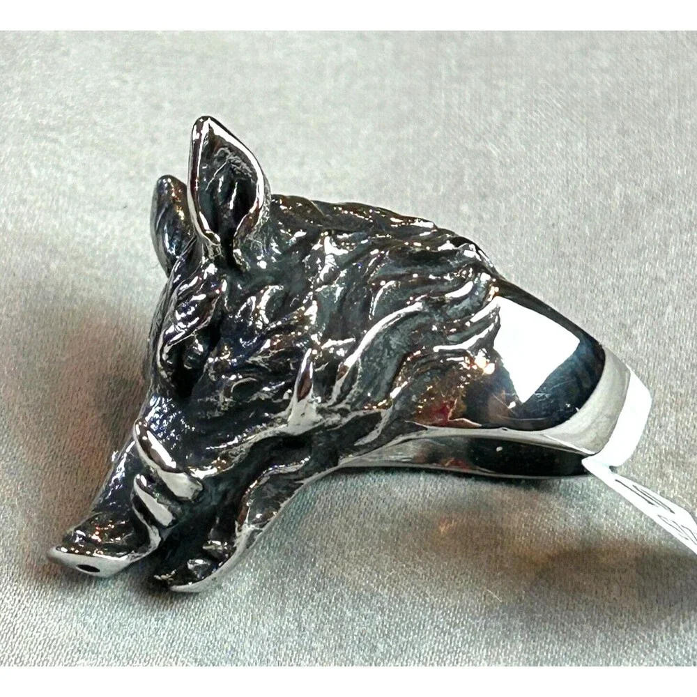 Men's Wild Boar Head Ring Bold Statement Jewelry Size 10